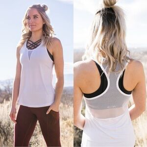 KIAVA Women’s Mesh Tank Top Sleeveless Racerback Workout in White XS